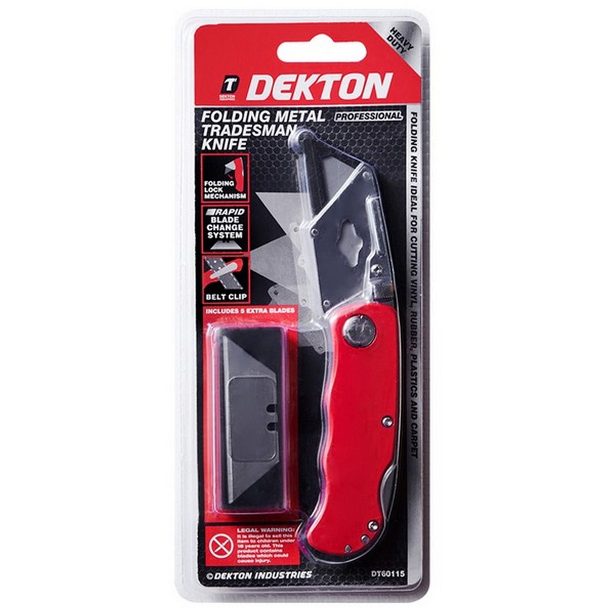 Dekton DT60115 Folding Tradesman Knife & 5 Blades